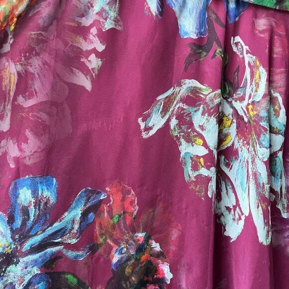 Marchesa Notte Burgundy Floral Print One Shoulder Chiffon‎ Midi Dress Size 2 - Picture 10 of 14